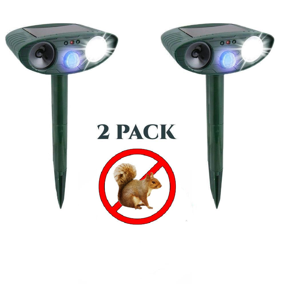 Ultrasonic Squirrel Repeller - PACK of 2 - Solar Powered - Get Rid of Squirrels in 48 Hours or It's FREE