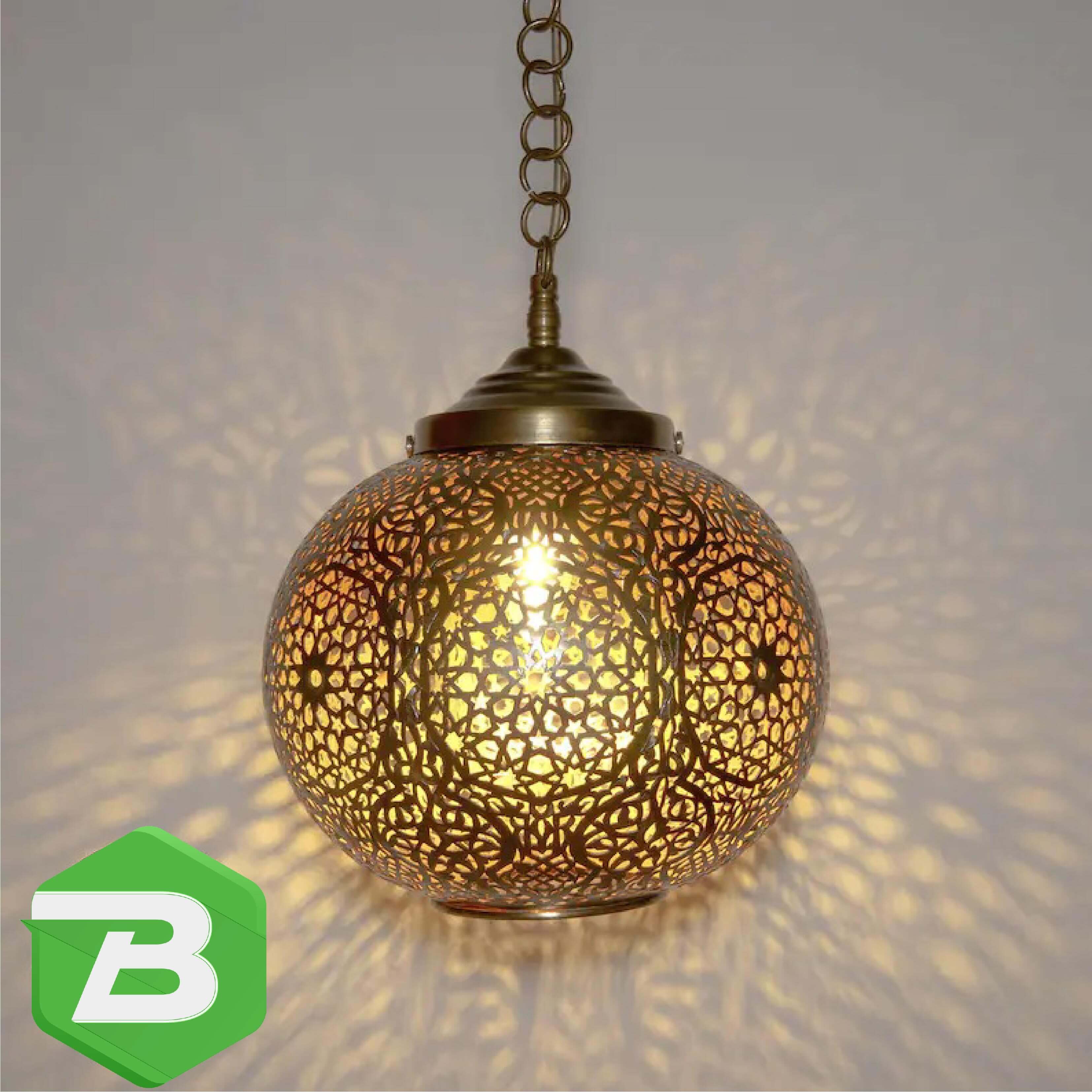 Spherical Moroccan brass chandelier entirely handmade