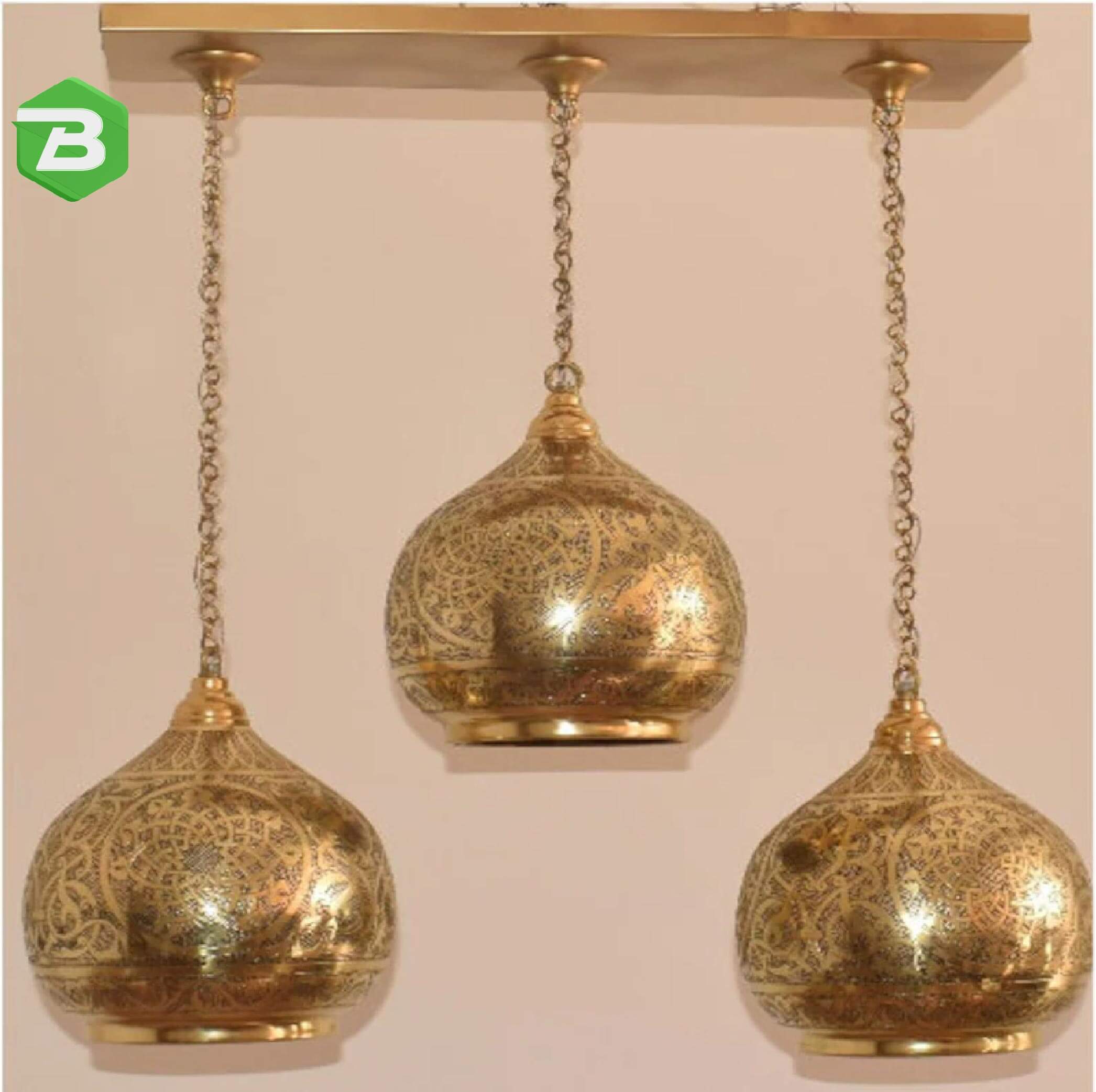 Copper engraved chandelier 3 part Moroccan design