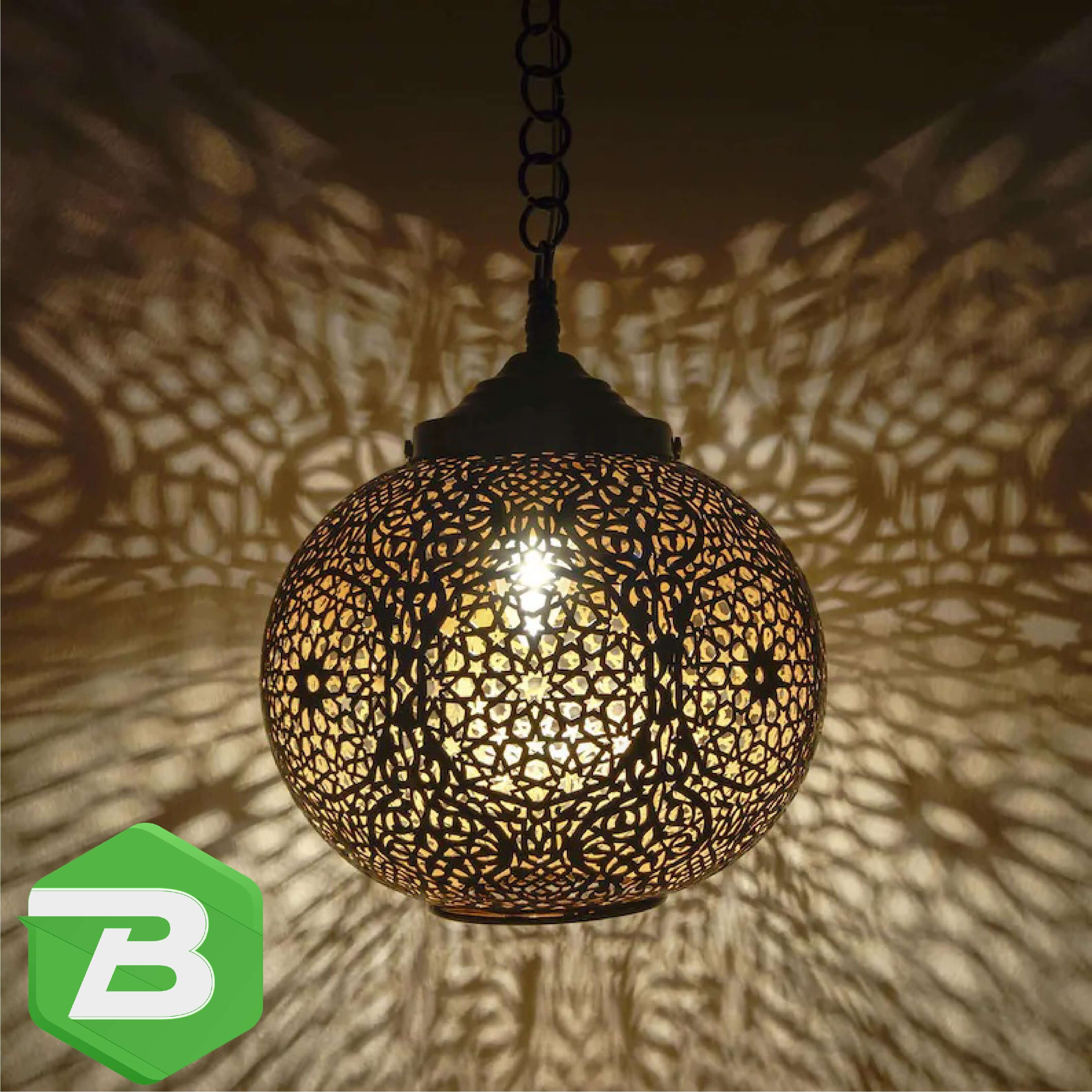 Spherical Moroccan brass chandelier entirely handmade