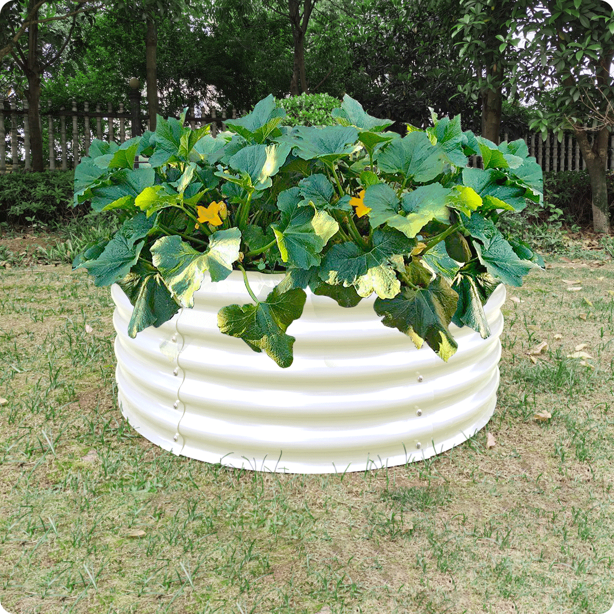 17" Tall, 42" Round Bousty Galvanized Raised Garden Beds, Home Garden Vegetable Beds, Ivory