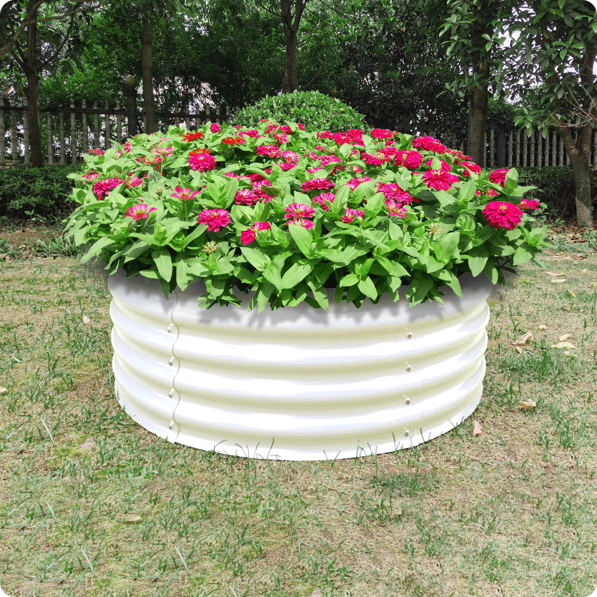 17" Tall, 42" Round Bousty Galvanized Raised Garden Beds, Home Garden Vegetable Beds, Ivory