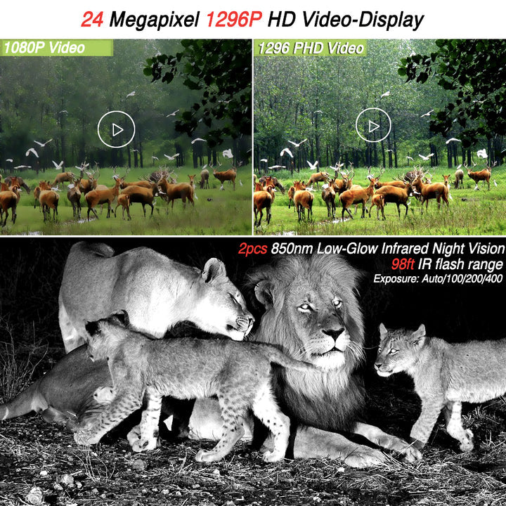 24MP HUNTING TRAIL GAME CAMERA WIFI BLUETOOTH APP NIGHT VISION VIDEO