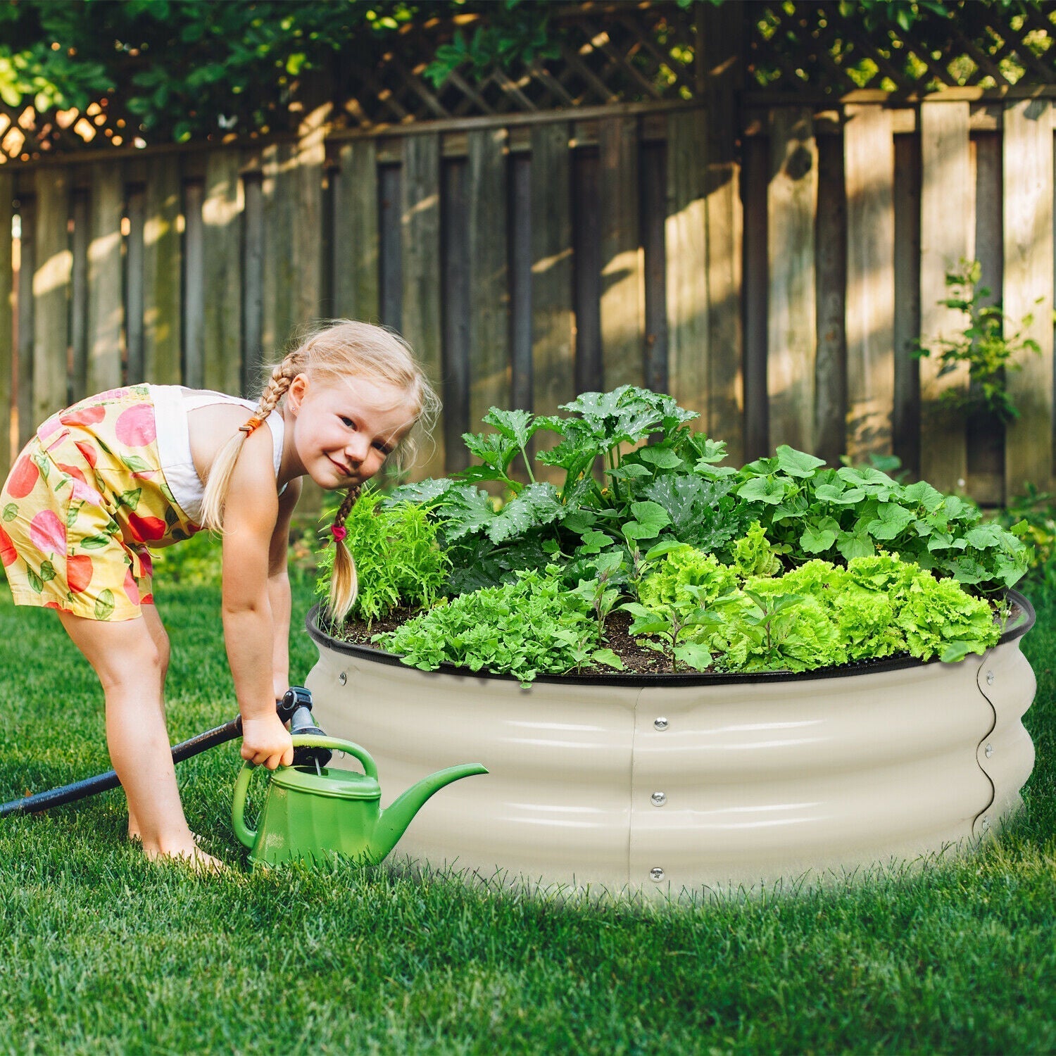 17" Tall, 42" Round Olle Galvanized Raised Garden Beds,Home Garden Vegetable Beds, Ivory